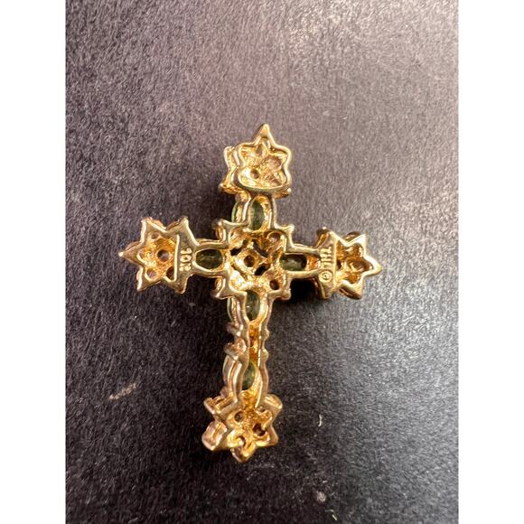 Vintage 10K Yellow Gold Tsavorite and Golden Beryl Cross Pendant – Samuel Aaron - Picture 2 of 10